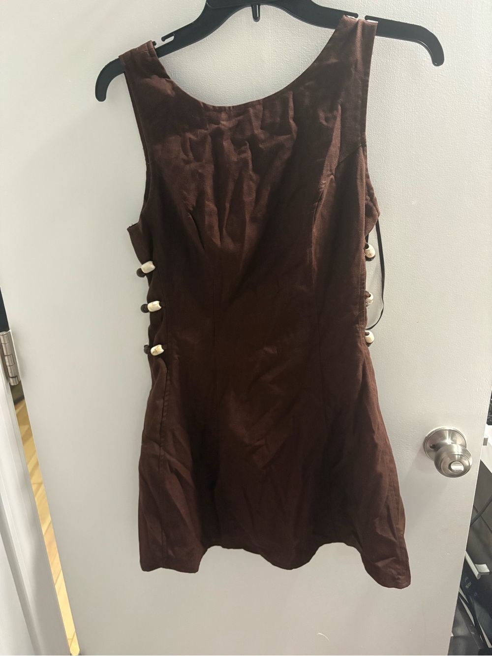 Brown Mini Dress with Side Button Detail